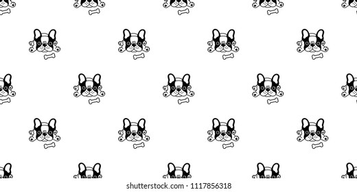 Dog seamless pattern french bulldog bone vector repeat background tile cartoon wallpaper isolated black