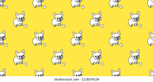 Dog seamless pattern french bulldog baseball vector repeat background tile cartoon wallpaper isolated yellow