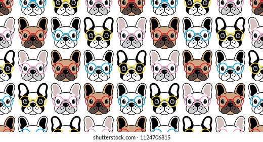 Dog seamless pattern french bulldog vector glasses repeat wallpaper tile background scarf isolated