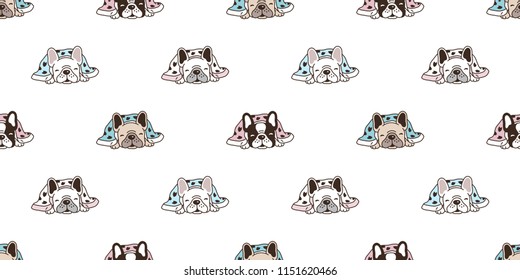 Dog seamless pattern french bulldog vector sleeping blanket scarf isolated tile background repeat wallpaper cartoon illustration