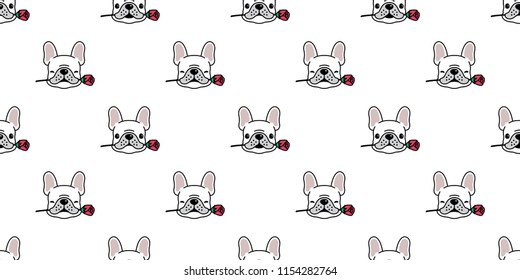 Dog seamless pattern french bulldog vector valentine rose flower tile background cartoon scarf isolated repeat wallpaper illustration