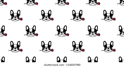 Dog seamless pattern french bulldog vector valentine rose flower tile background cartoon illustration scarf isolated repeat wallpaper