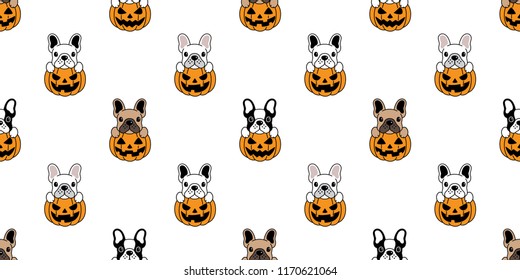 Dog seamless pattern french bulldog vector pumpkin Halloween isolated repeat wallpaper tile background