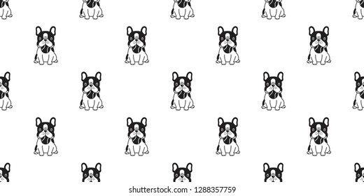 dog seamless pattern french bulldog vector ball toy baseball tennis cartoon scarf isolated tile background repeat wallpaper illustration