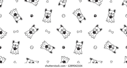 dog seamless pattern french bulldog vector dog paw ball toy baseball tennis cartoon scarf isolated tile background repeat wallpaper illustration