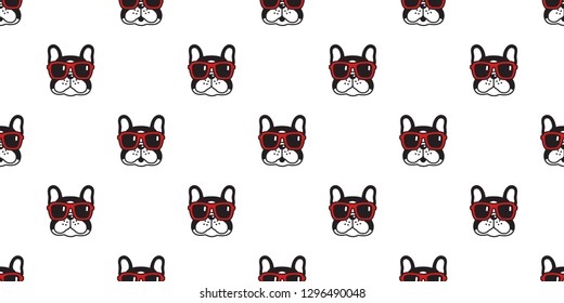 Dog seamless pattern french bulldog vector sunglasses scarf isolated repeat wallpaper cartoon tile background black