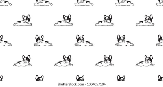 Dog seamless pattern french bulldog vector isolated scarf cartoon repeat wallpaper tile background doodle black