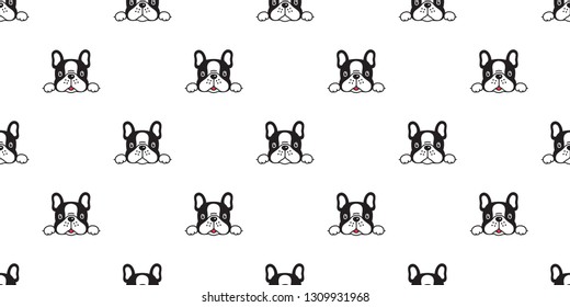 Dog seamless pattern french bulldog vector scarf isolated cartoon repeat tile wallpaper background illustration doodle black