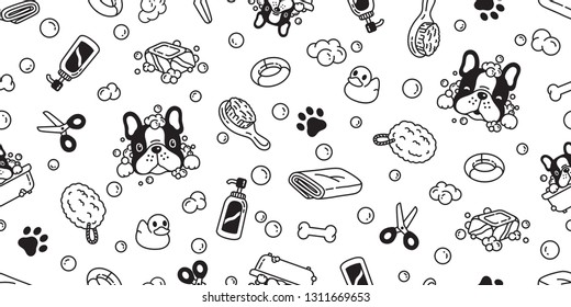 Dog seamless pattern french bulldog vector bath shower rubber duck scarf isolated repeat wallpaper tile background cartoon illustration white doodle