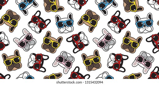 Dog seamless pattern french bulldog vector sunglasses face scarf isolated repeat wallpaper cartoon tile background doodle