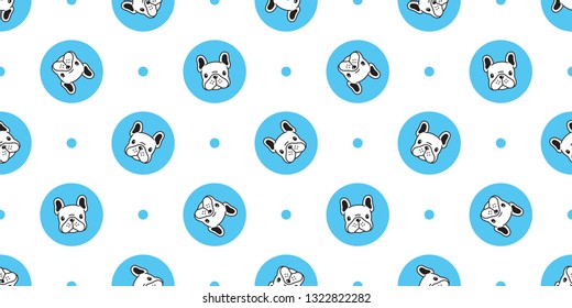 Dog seamless pattern french bulldog vector polka dot scarf isolated cartoon repeat wallpaper tile background blue