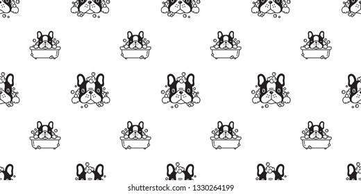 Dog seamless pattern french bulldog vector shower bath rubber duck scarf isolated repeat wallpaper tile background cartoon illustration white doodle