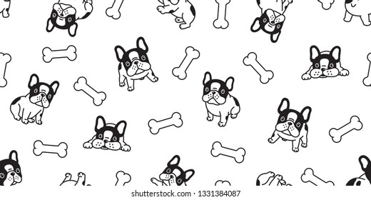 Dog seamless pattern french bulldog vector bone scarf isolated puppy cartoon illustration tile background repeat wallpaper doodle white