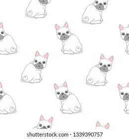 Dog seamless pattern french bulldog paw vector repeat background