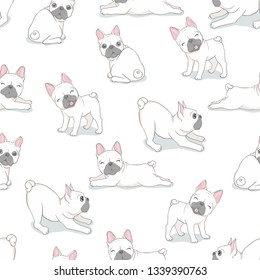 Dog seamless pattern french bulldog paw vector repeat background