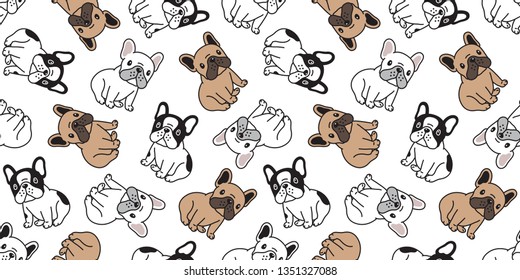 Dog seamless pattern french bulldog vector pet scarf isolated puppy tile background repeat wallpaper cartoon illustration