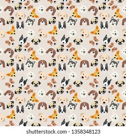 Dog seamless pattern french bulldog vector pug repeat background wallpaper cartoon tile isolated illustration