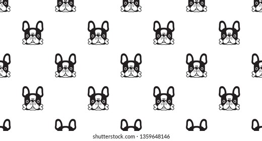 Dog seamless pattern french bulldog vector bone pet scarf isolated puppy tile background repeat wallpaper cartoon illustration