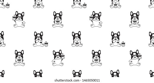 dog seamless pattern french bulldog vector Boba tea bubble milk tea cartoon scarf isolated repeat wallpaper tile background illustration doodle design