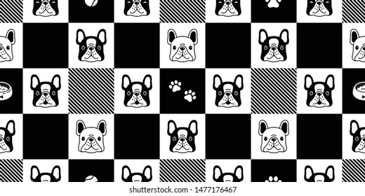 dog seamless pattern french bulldog checked vector cartoon scarf isolated repeat wallpaper tile background doodle illustration design