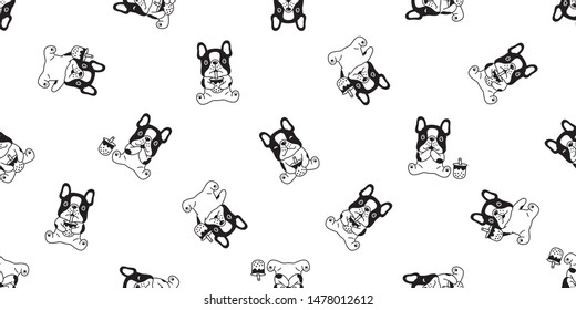 dog seamless pattern french bulldog Boba tea vector bubble milk tea cartoon scarf isolated tile background repeat wallpaper doodle illustration design