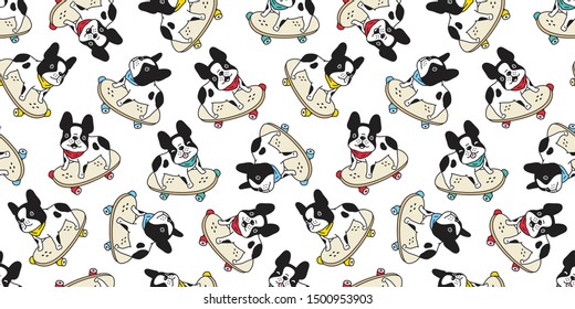 dog seamless pattern french bulldog vector skateboard collar Christmas cartoon scarf isolated tile wallpaper repeat background illustration gift wrap paper design