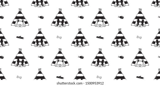 dog seamless pattern french bulldog vector tent house sleeping bone toy cartoon scarf isolated tile background repeat wallpaper doodle illustration design