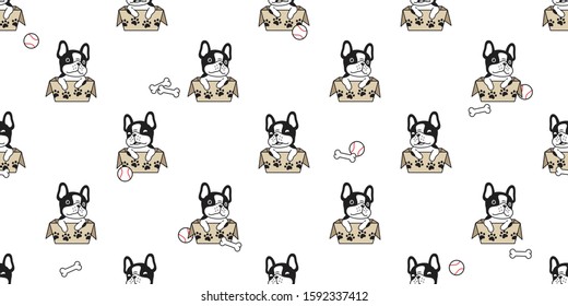 dog seamless pattern french bulldog vector footprint paw bone baseball pet toy box scarf isolated cartoon repeat background tile wallpaper illustration white design