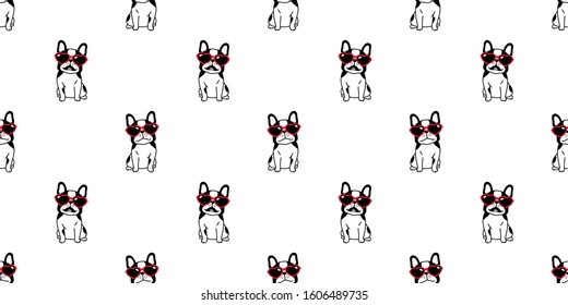 dog seamless pattern french bulldog valentine vector heart sunglasses scarf isolated repeat wallpaper tile background cartoon doodle illustration design