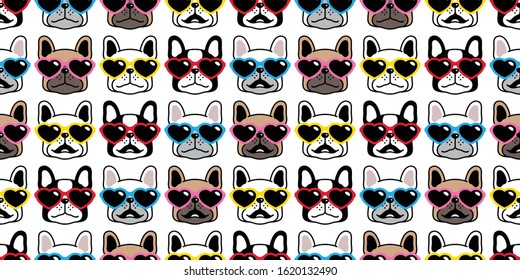 dog seamless pattern french bulldog valentine vector heart sunglasses scarf isolated repeat wallpaper tile background cartoon pet puppy head face doodle illustration design