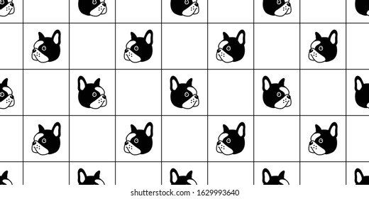 dog seamless pattern french bulldog vector checked scarf isolated repeat wallpaper tile background cartoon doodle illustration design