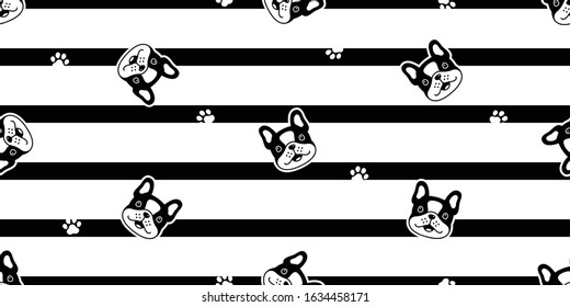 dog seamless pattern french bulldog paw footprint vector stripes pet puppy head scarf isolated repeat wallpaper tile background cartoon doodle illustration design