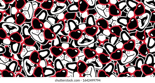 dog seamless pattern french bulldog valentine vector heart sunglasses scarf isolated repeat wallpaper tile background cartoon pet puppy head face doodle illustration black design