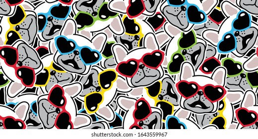 dog seamless pattern french bulldog valentine vector heart sunglasses scarf isolated repeat wallpaper tile background cartoon pet puppy head face doodle illustration white design