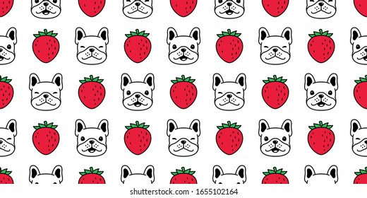 dog seamless pattern french bulldog vector face head strawberry pet puppy animal scarf isolated repeat wallpaper tile background cartoon doodle illustration design