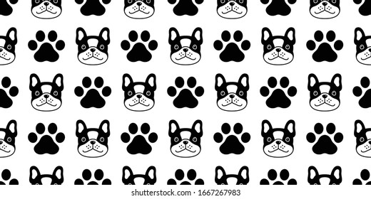 dog seamless pattern french bulldog vector paw footprint face head pet puppy animal scarf isolated repeat wallpaper tile background cartoon doodle illustration design