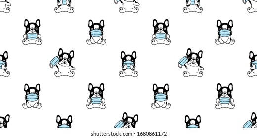 dog seamless pattern french bulldog face mask covid19 kitten corona virus pm 25 vector pet puppy animal scarf isolated repeat wallpaper tile background cartoon doodle illustration design