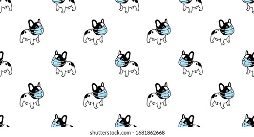 Dog Seamless Pattern French Bulldog Face Mask Covid19 Kitten Coronavirus Pm 25 Vector Pet Puppy Animal Scarf Isolated Repeat Wallpaper Tile Background Cartoon Doodle Illustration Black Design