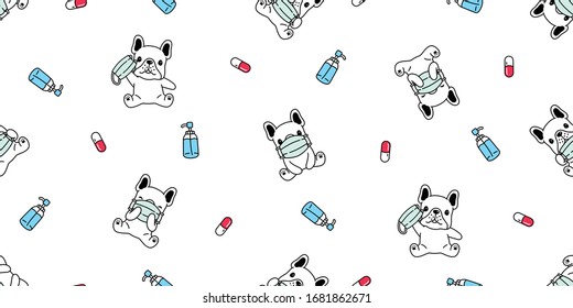 dog seamless pattern french bulldog face mask covid19 kitten coronavirus pm 25 vector pet puppy animal scarf isolated repeat wallpaper tile background cartoon doodle illustration design