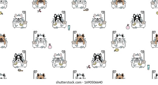 dog seamless pattern french bulldog bath shower vector cartoon scarf isolated tile background repeat wallpaper illustration design