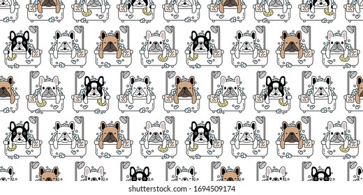 dog seamless pattern french bulldog bath shower vector cartoon scarf isolated tile background repeat wallpaper illustration doodle design