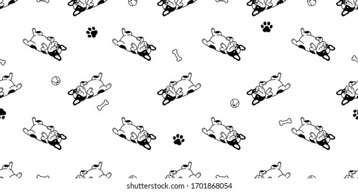 dog seamless pattern french bulldog vector sleeping pet puppy animal toy paw footprint bone ball scarf isolated repeat wallpaper tile background cartoon doodle illustration design