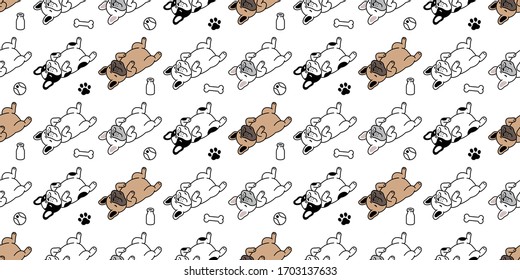 dog seamless pattern french bulldog vector sleeping pet puppy animal toy footprint paw bone ball scarf isolated repeat wallpaper tile background cartoon doodle illustration design