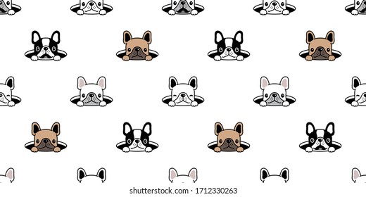 dog seamless pattern french bulldog hole hide vector scarf isolated repeat wallpaper tile background cartoon pet puppy head illustration doodle design