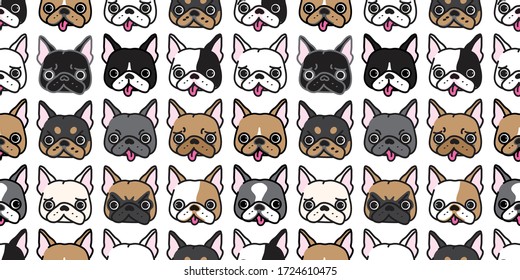 Dog seamless pattern french bulldog head vector isolated background wallpaper scarf isolated tile background cartoon puppy head pet doodle illustration design. Can be used as a background, wallpaper.