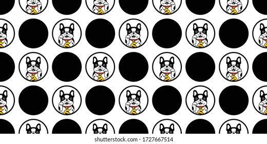 dog seamless pattern french bulldog lucky cat japan Maneki Neko polka dot vector scarf isolated repeat wallpaper tile background cartoon puppy pet illustration doodle design