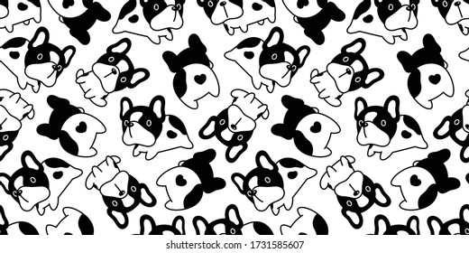 dog seamless pattern french bulldog paw footprint vector heart valentine repeat wallpaper scarf isolated tile background cartoon puppy head pet doodle illustration design