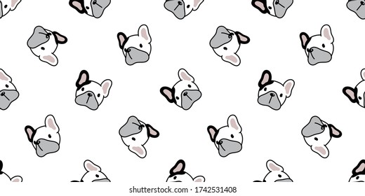 dog seamless pattern french bulldog head face vector puppy pet animal repeat wallpaper scarf isolated tile background cartoon doodle illustration design
