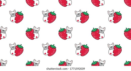 dog seamless pattern french bulldog puppy strawberry heart fruit pet vector repeat wallpaper scarf isolated tile background cartoon animal doodle illustration design