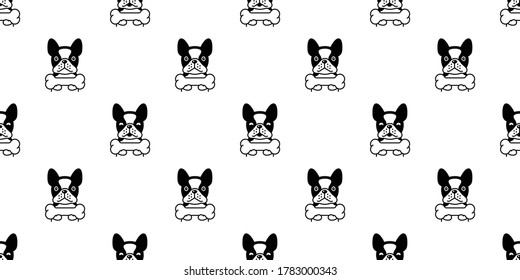 dog seamless pattern french bulldog vector bone pet puppy animal scarf isolated repeat wallpaper tile background cartoon illustration doodle design